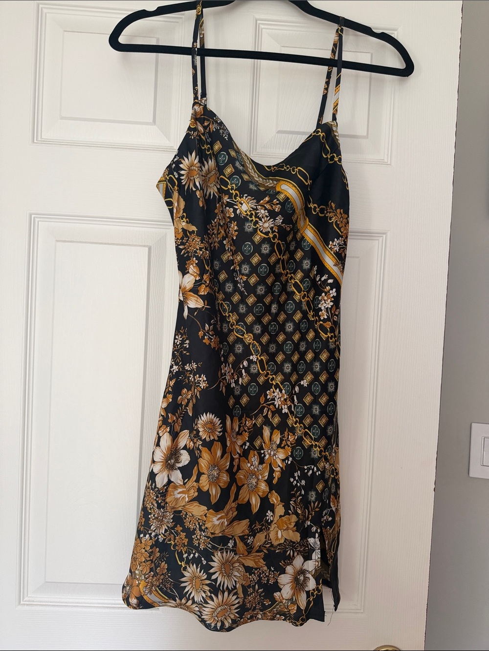 Princess Polly Black & Gold Floral Slip Dress